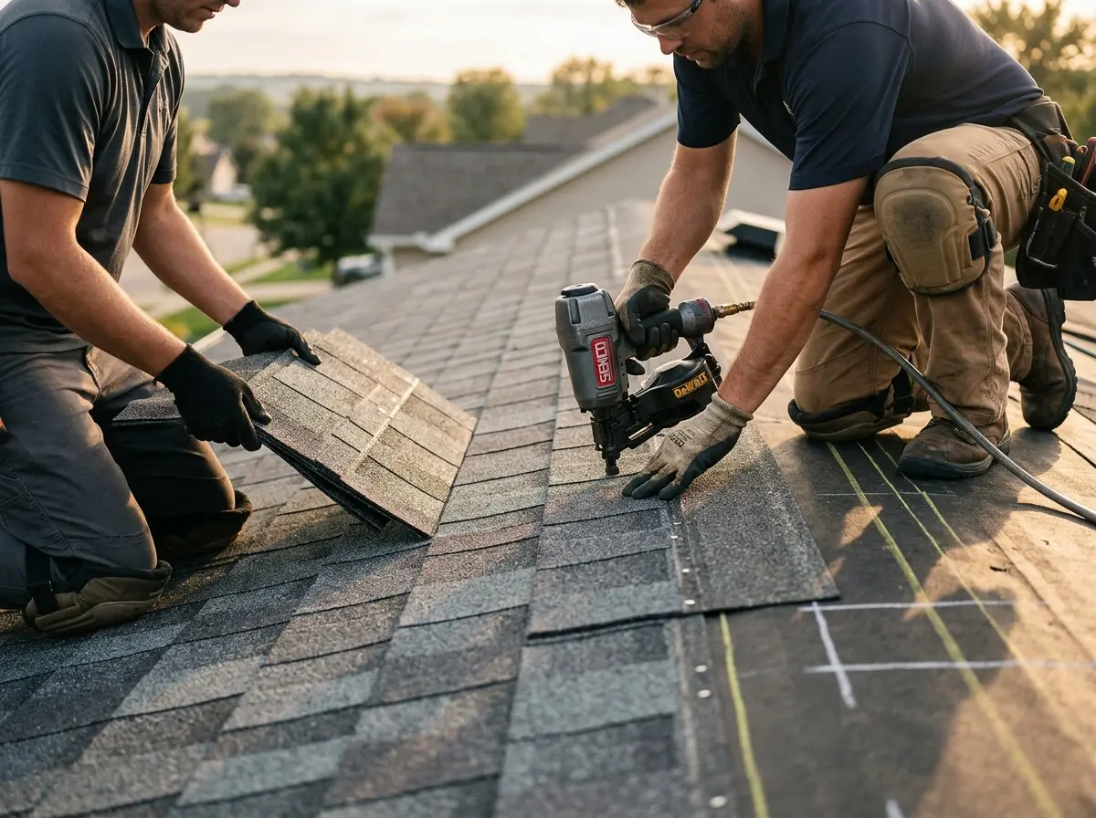 Professional roofer working on a residential roof in Nelson